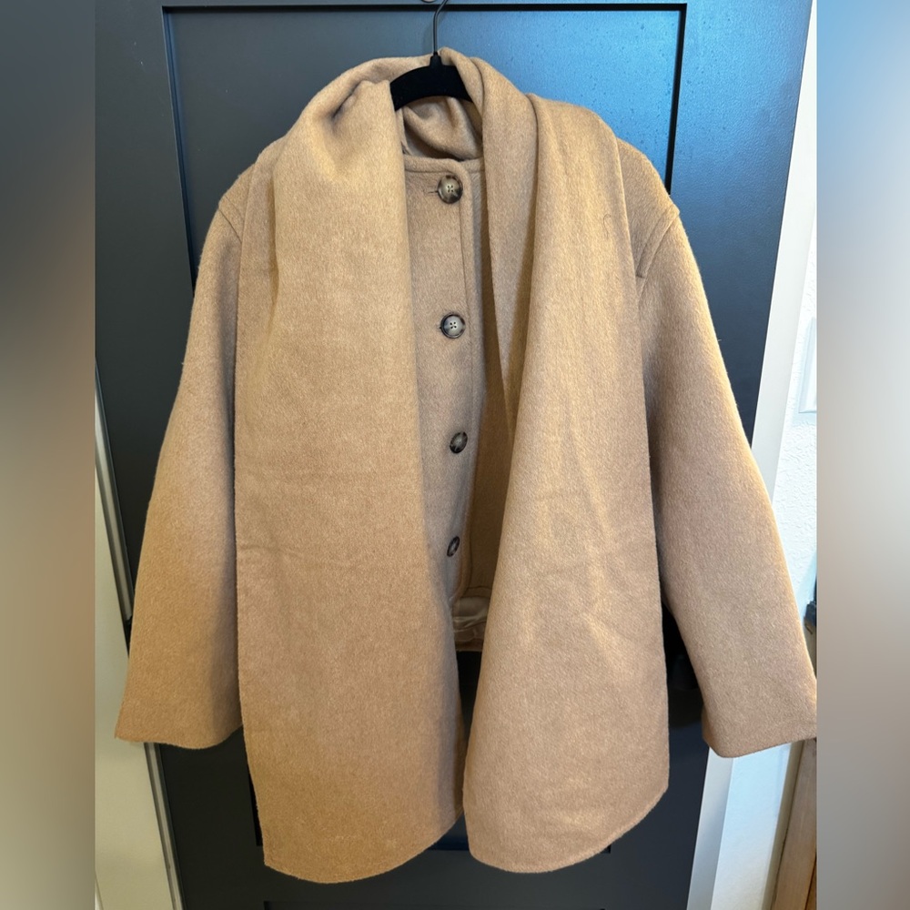 Abercrombie and Fitch Camel Wool-Blend Button Coat with Scarf